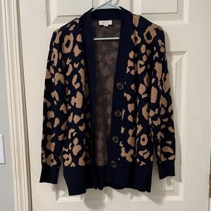 LOFT Outlet Animal Print Cardigan in Navy and Tan